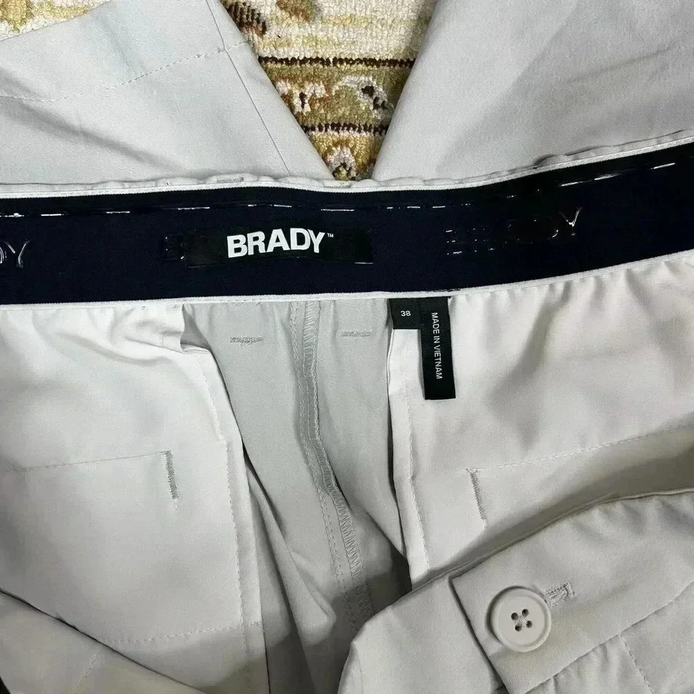 Brady Mens Short Chino Flat Front Gold Pickleball Light Grey Color Size 38